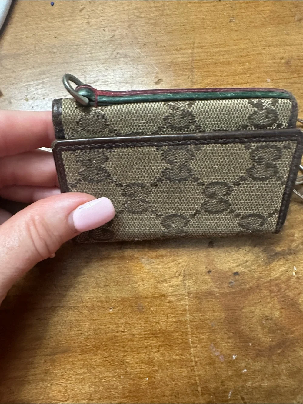 Gucci Brown Monogram Canvas Key & Card Holder with Green-Red Trim